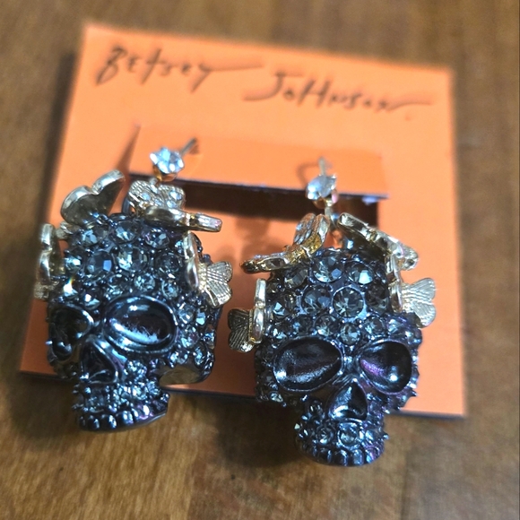 Betsey Johnson Jewelry - Betsey Johnson Skull Earrings w/ Butterflies